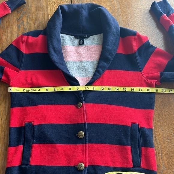 Tommy Hilfiger Sweatshirt Cardigan Red & Blue Striped Long Sleeve Button Size M - Picture 10 of 15
